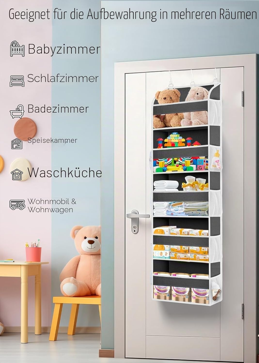 Hängeorganizer Tür mit 5 Fächern, Tür Organizer Faltbar und Platzsparend, Camping Organizer Hängend,