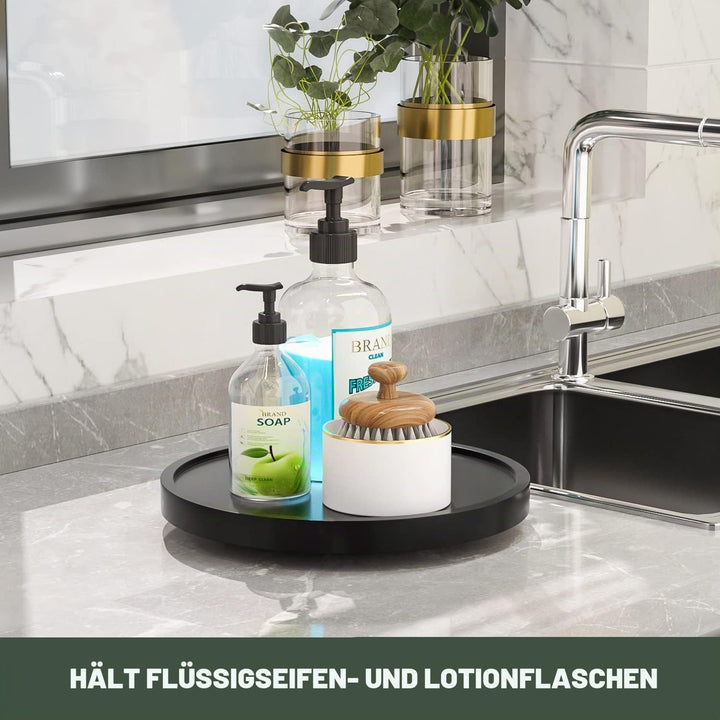VeyFey Drehteller Schminktisch Tablett 25.4 cm für Parfümkerze, Bambus-Küchenspüle, Arbeitsplatte, O