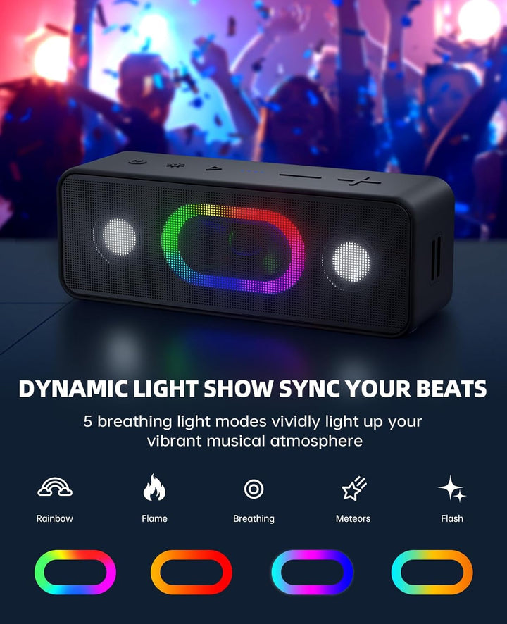 Ortizan Bluetooth Lautsprecher, Musikbox Bluetooth 5.3, Dualen Bass-Treibern, 24H Akku, 6 Lighting E