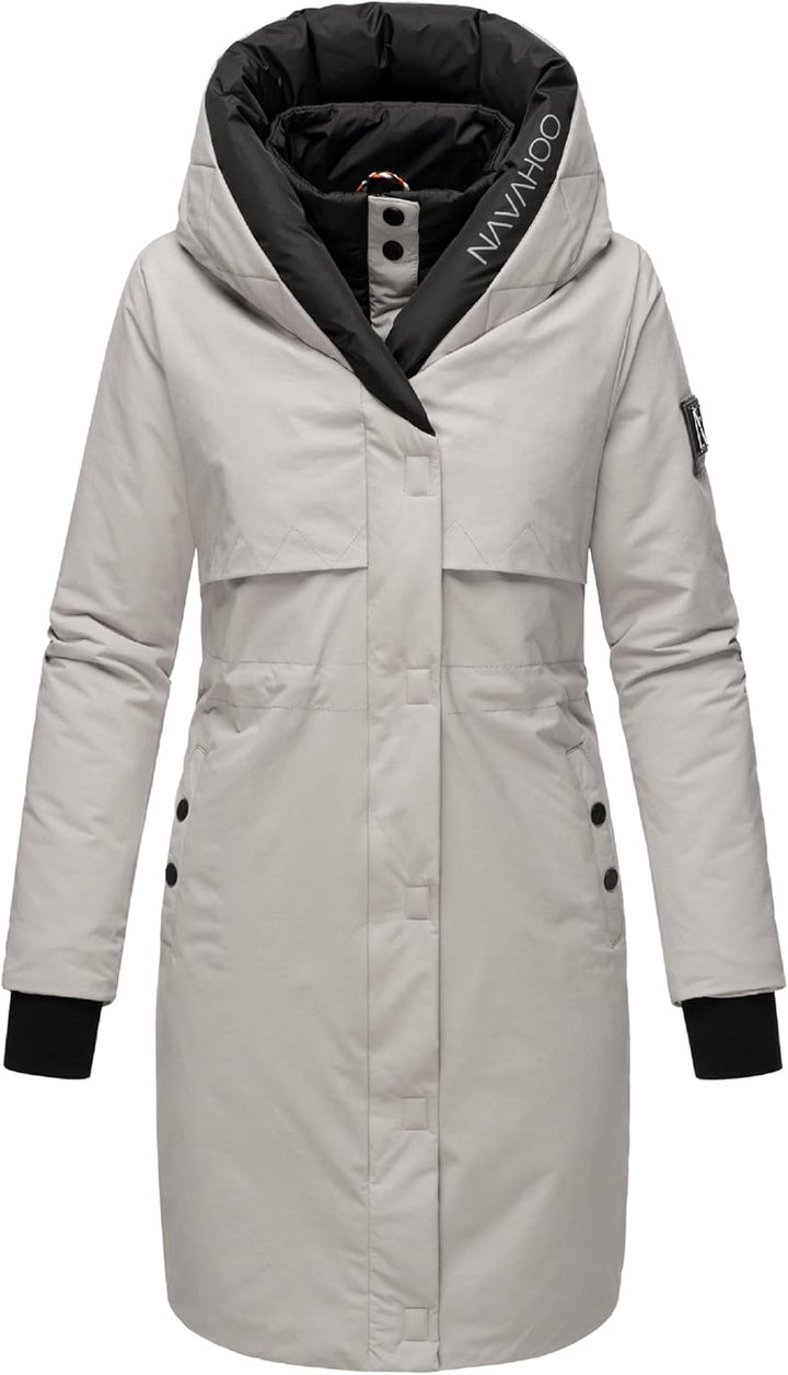 Navahoo Damen Mantel Lange warme Winter Steppjacke mit Kapuze und magnetischen Elementen Snowelf XS-