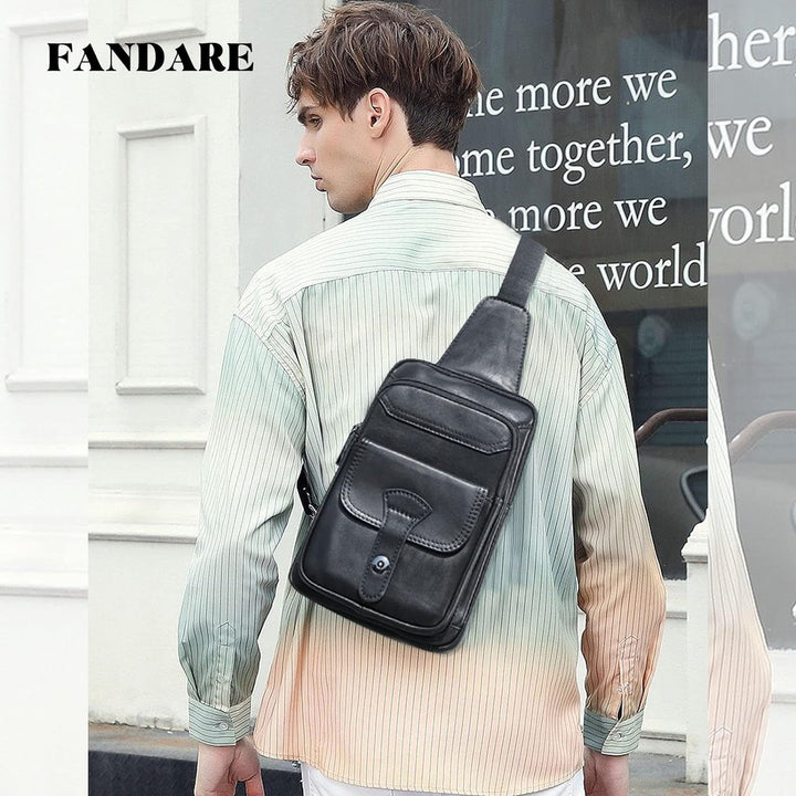 FANDARE Retro Brusttasche Leder Sling Bag Herren Umhängetaschen Schultertasche Wasserresistent Cross