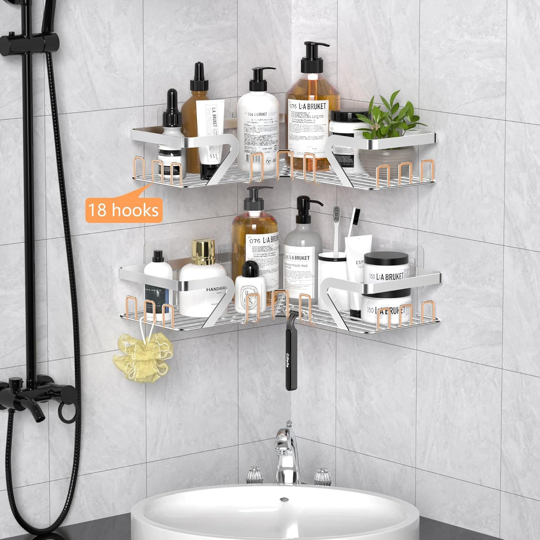 KEGII Duschablage ohne Bohren, Duschregal Ecke, Shampoo Halterung für Dusche Silber, Silber