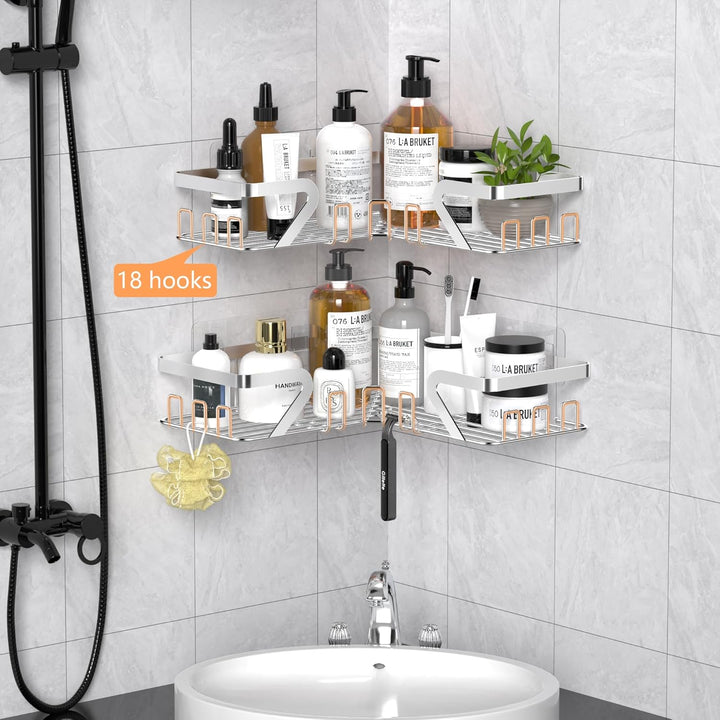 KEGII Duschablage ohne Bohren, Duschregal Ecke, Shampoo Halterung für Dusche Silber, Silber
