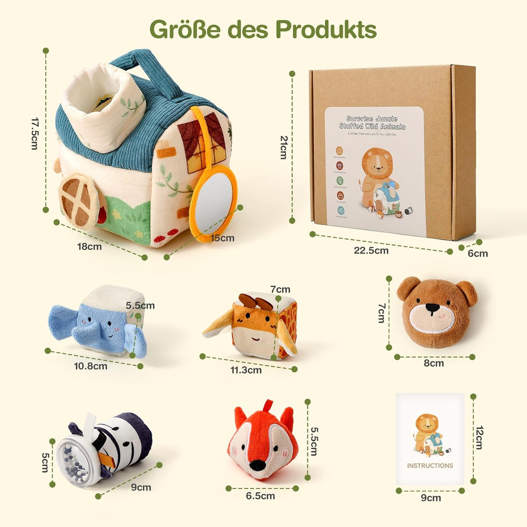 WOODEN TEETHER Baby Spielzeug 4 6 12 18 Months, Montessori Spielzeug Baby Ensory Farm House mit 5 Ti