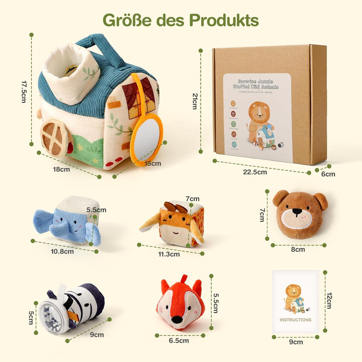 WOODEN TEETHER Baby Spielzeug 4 6 12 18 Months, Montessori Spielzeug Baby Ensory Farm House mit 5 Ti