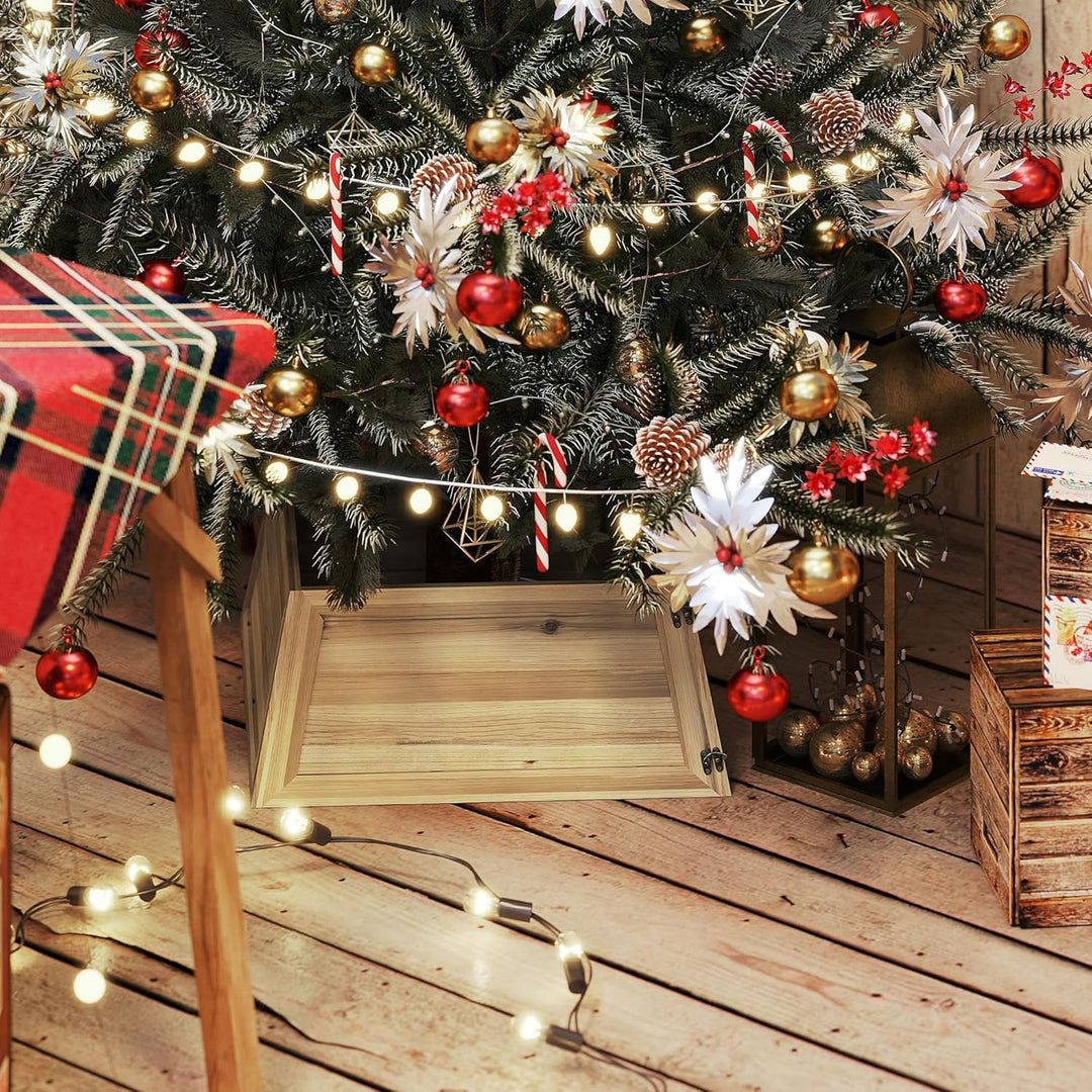 HOMCOM Weihnachtsbaumrock 65 x 65 cm Weihnachtsbaum Kragen aus Tannenholz, Weihnachtsbaumkorb für Pa