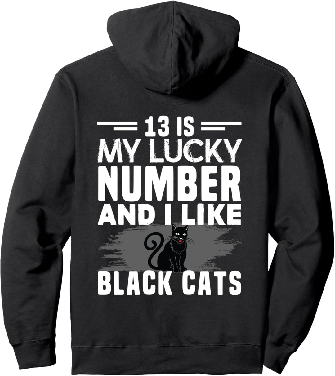 Lucky Number 13 Glückskatze Black Cat Schwarze Katze Pullover Hoodie