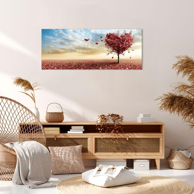 Wandbilder Dekoration Wohnzimmer Abstraktion Herbst Baum Blatt Panorama Bilder auf Leinwand 120x50cm