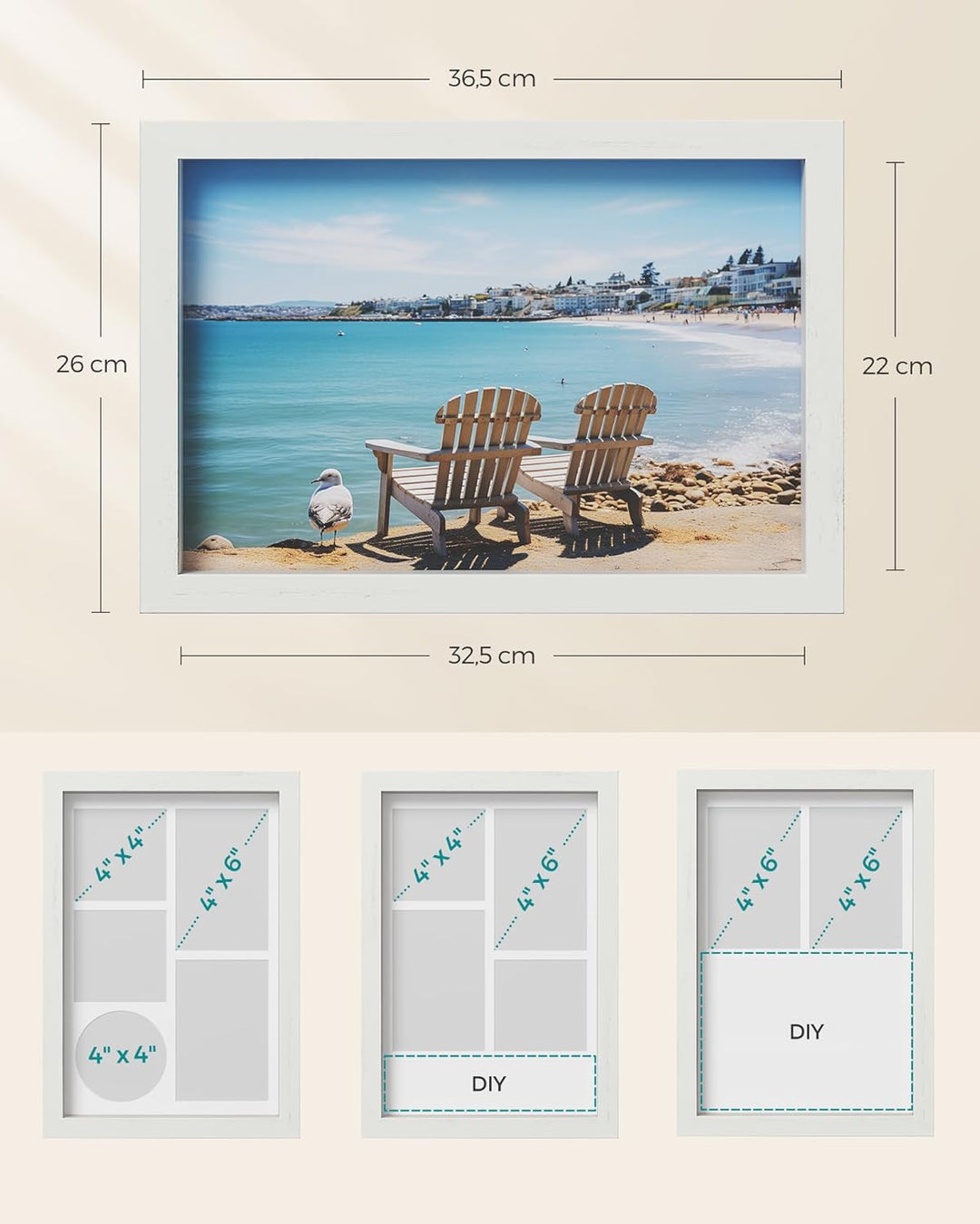 SONGMICS Bilderrahmen, 3 Passepartouts, Fotorahmen zum Befüllen, 4 Stecknadeln, Collage für Bilder 1
