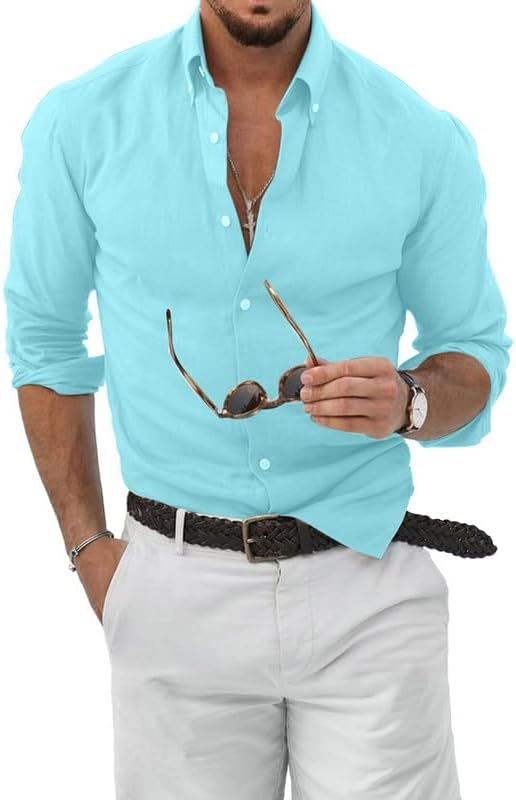 JMIERR Leinenhemd Herren Langarm Hemden Button Down Shirts Casual Freizeithemd Regular Fit Baumwolle