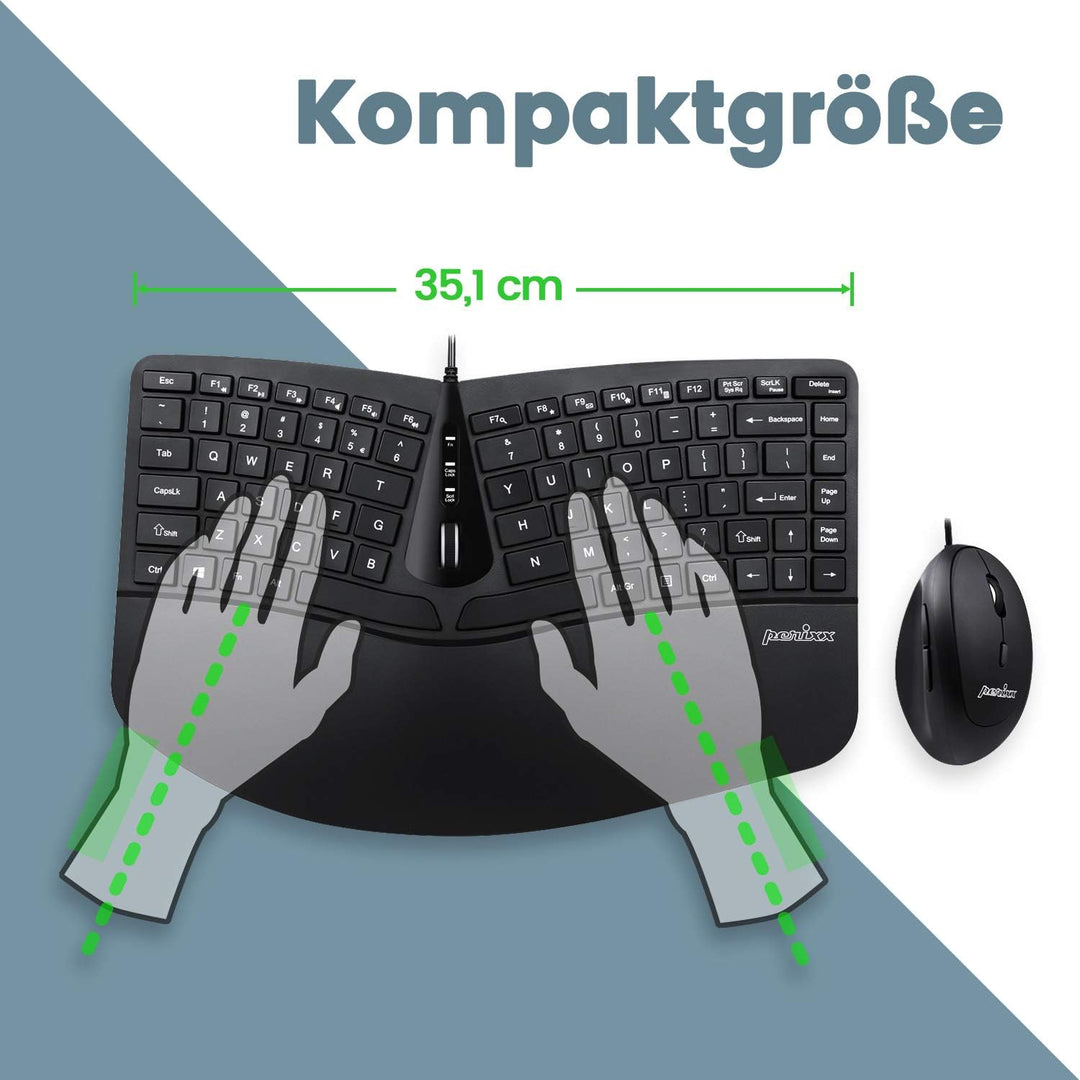 Perixx,11647,Periduo-406, AA8Ergonomische kompakteTastatur und VertikaleMaus Set, Geteiltes Tastenfe