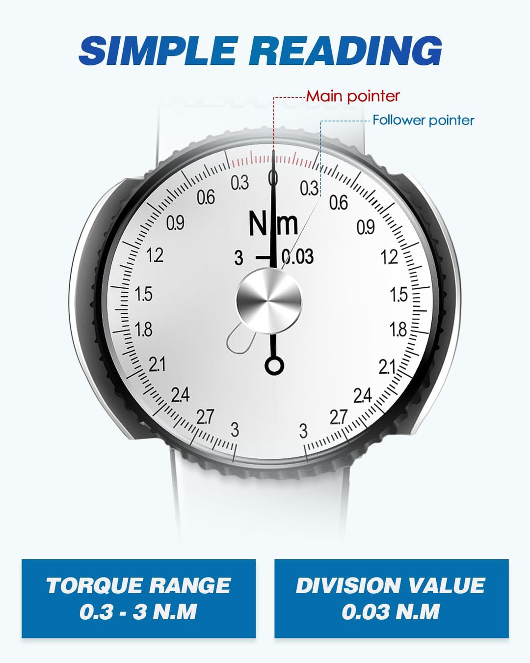 NEWTRY Drehmomentschlüssel Dynamometer Drehmomentmesser Digitaler Zeiger Kraftmessgerät (0.3-3Nm), 0