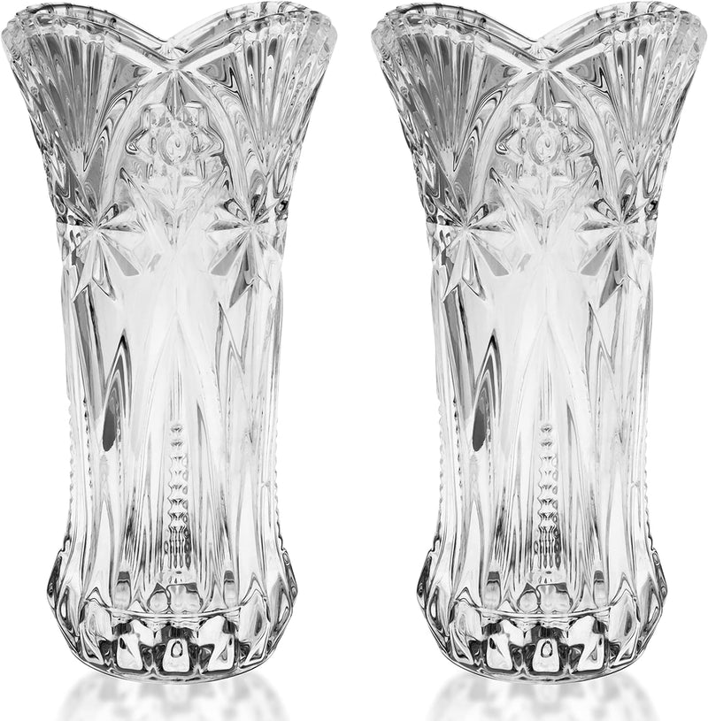 Kurtzy Blumen Vasen Set Kristall Glasvase Rund (2er Pack) 24,5 cm Hohe Vase - Moderne Dekorative Mel