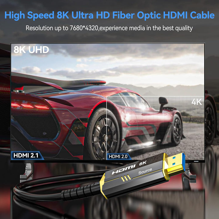 DGHUMEN 8K HDMI Glasfaserkabel 15meter, 8K@60Hz 4k@120/144Hz HDMI 2.1 Kabel, Ultra High Speed 48Gbps