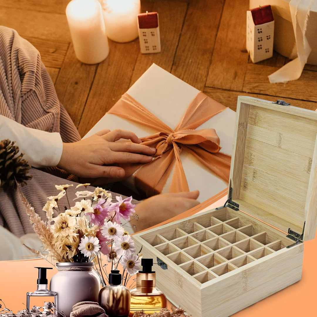 RoseFlower Bambus Ätherisches Öl Organisator Behälter Duftöle Display Ständer, 25 Löcher Aufbewahrun
