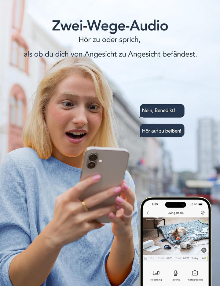 GNCC Überwachungskamera Innen - 2K Kamera Überwachung Innen, 360° WLAN Kamera Indoor mit Nachtsicht,