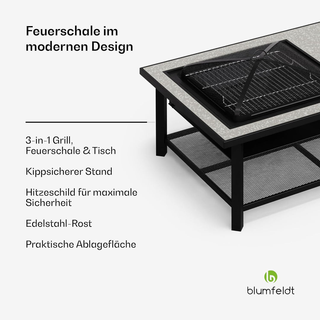 Blumfeldt Merano Avanzato L Feuerschale - 3-in-1 Feuerschale mit Grillrost & Tisch, robuster Stahlra