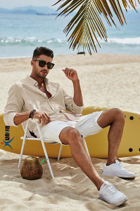 JMIERR Leinenhemd Herren Langarm Hemden Button Down Shirts Casual Freizeithemd Regular Fit Baumwolle