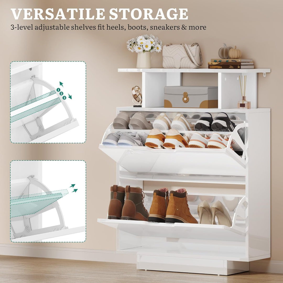YITAHOME Schuhschrank Schmal Hochglanz, Schuhkipper mit 2 Klappen,80 x 24 x 106 cm Schuhregal schmal
