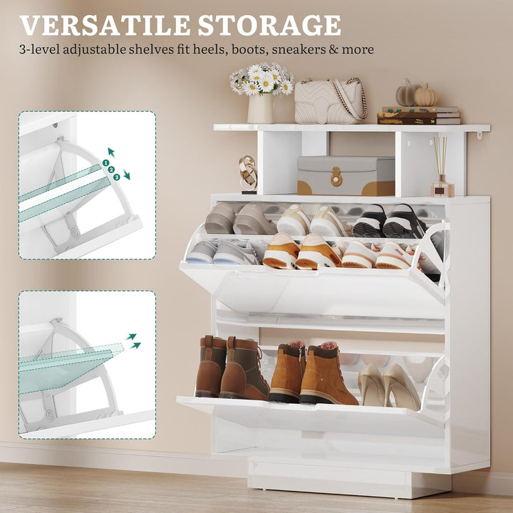 YITAHOME Schuhschrank Schmal Hochglanz, Schuhkipper mit 2 Klappen,80 x 24 x 106 cm Schuhregal schmal