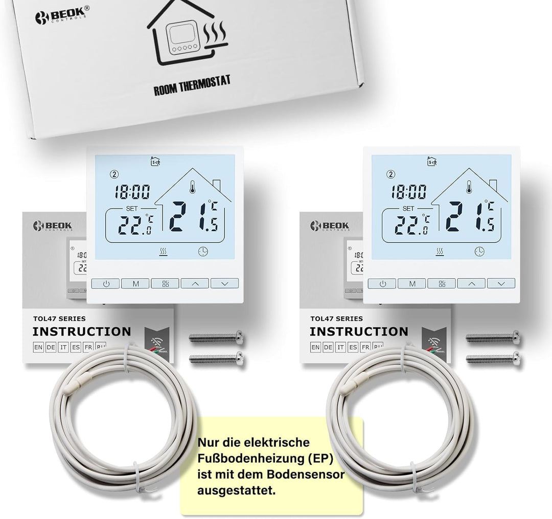 Beok Heizungsthermostat Programmierbar Raumthermostat Digital Wandthermostat für Wassererwärmung Fus