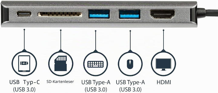 StarTech.com USB C Multiport Adapter mit 4K HDMI - USB-C Reisedock mit 4K HDMI, 3x USB 3.0 Hub, SD/S