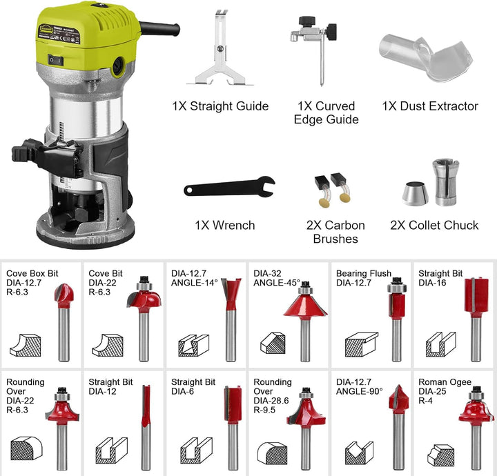 DEWINNER Holzfräse Oberfräse, Oberfräse Trimmer Router Elektrische Fräsmaschine Holzwerkzeug 710 W,