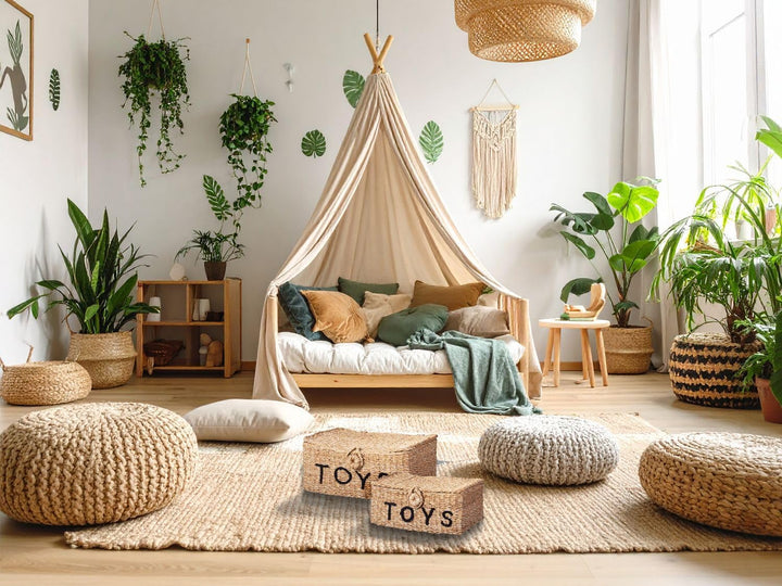 Spielzeugkiste mit Deckel Seegras Spielzeugkorb Aufbewahrungsbox Toys Boho Kinderzimmer Deko 2-er SE