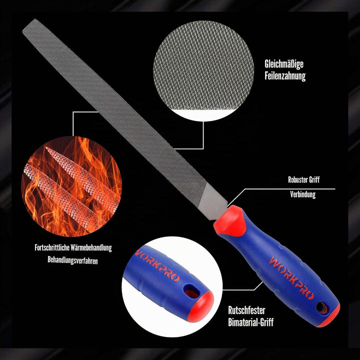 WORKPRO Feilensatz, Flachfeile 200mm, Halbrundfeile 200mm, Rundfeile 200mm, Dreikantfeile 200mm, Fei