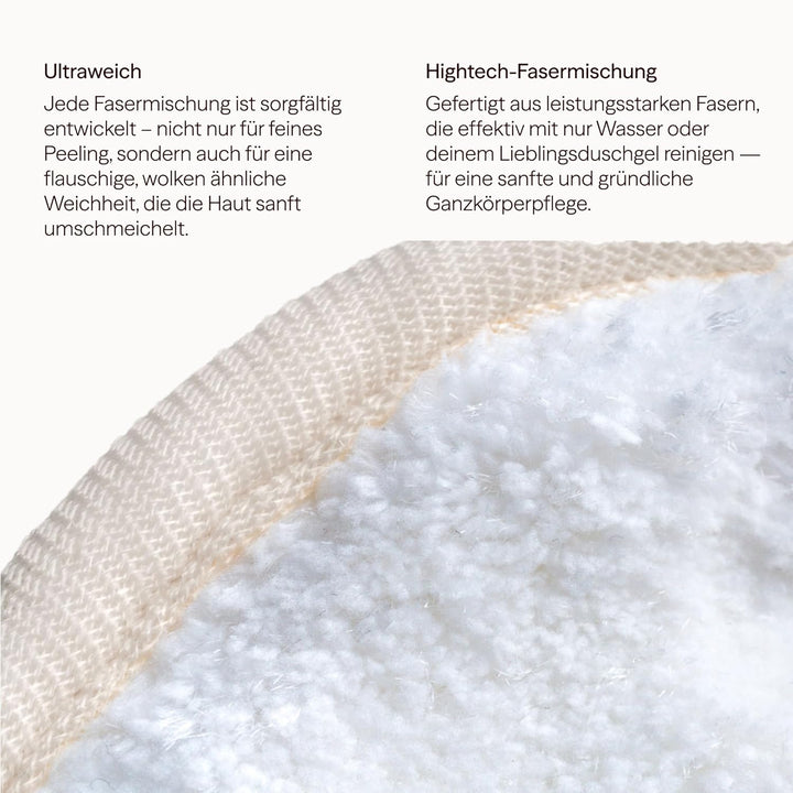 Waschies doppelseitige Waschhandschuhe – 2er-Set Beige/Weiss – sanftes Peeling & porentiefe Ganzkörp