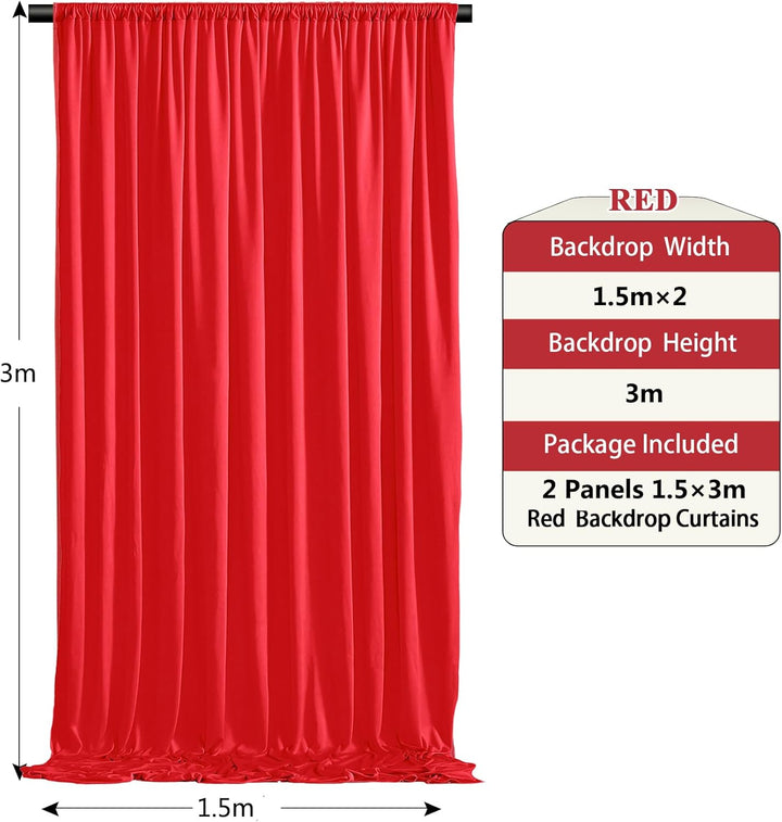 HBBMAGIC 2 Stücke 1,5×3cm Rot Hintergrund Vorhänge für Hochzeit Party 100% Polyester Falten freie Ro