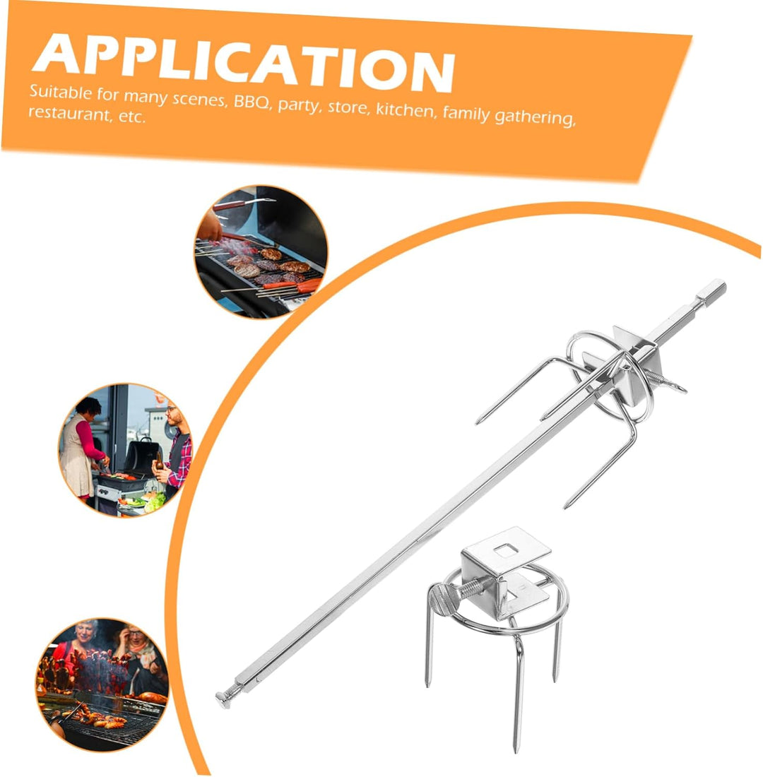 ANDRESLAD 1Satz Edelstahl Drehspiess Set für Grill und BBQ Rotisserie für Hähnchen Fisch und Fleisch