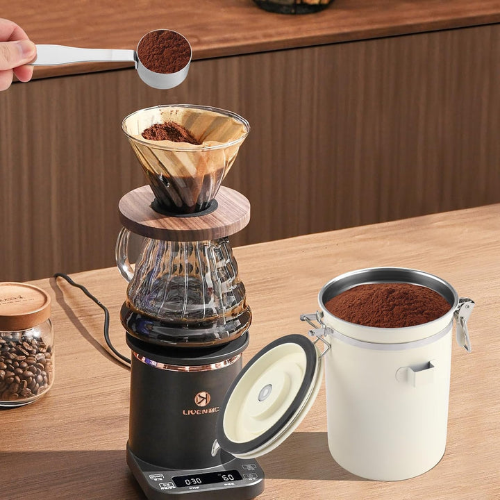 Kaffeedose Luftdicht Edelstahl 304, 1,8 L Kaffeebohnen Behälter Mit EdelstahllöFfel Und Zeiterfassun