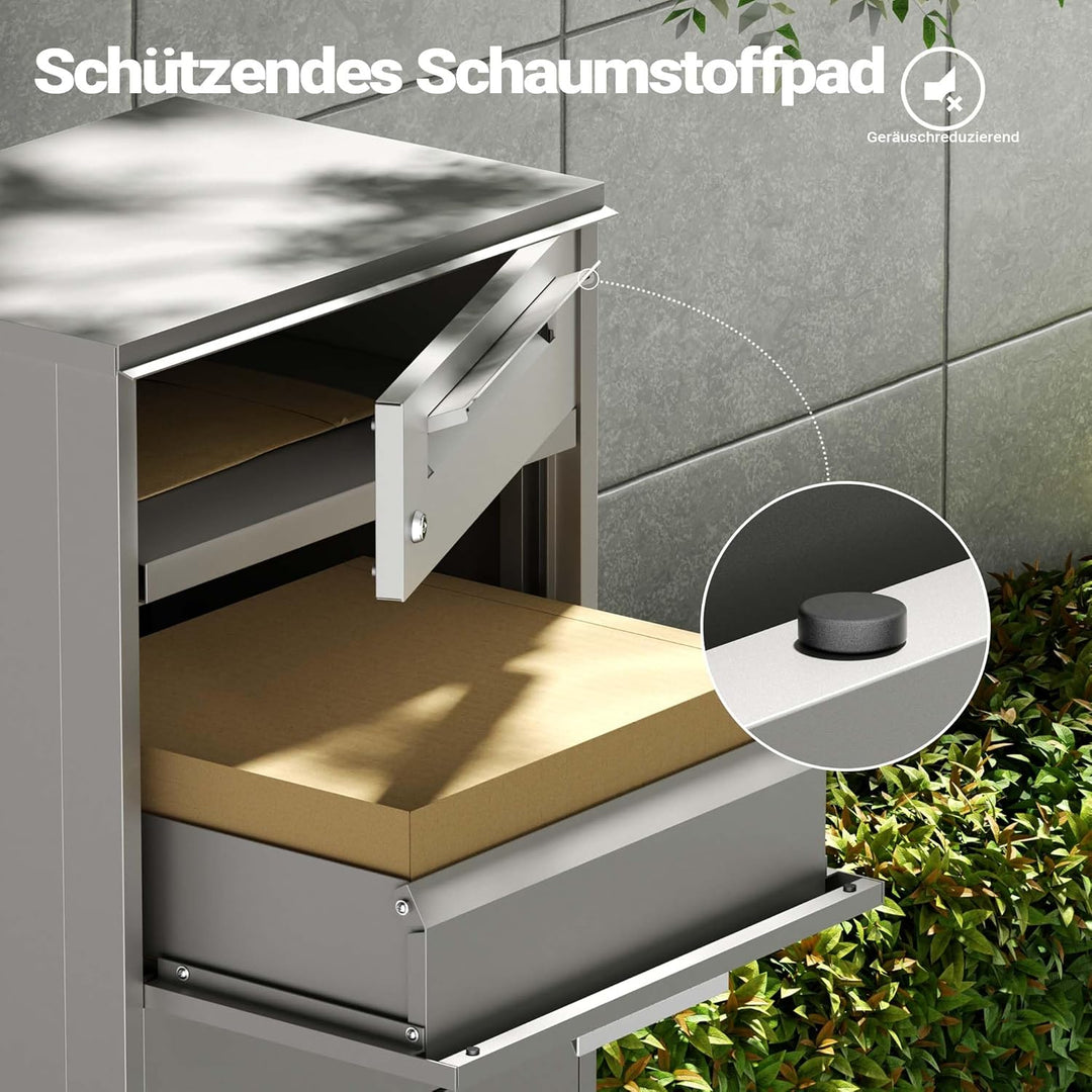 Wiltec Paketkasten grau 500 x 370 x 1120 mm, Paketbox Zuhause, Private Paketannahme passend für Pake