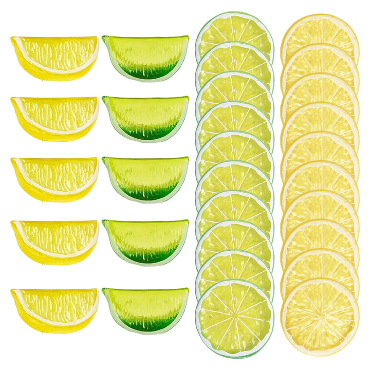 30 Stück Zitronen Deko Set, Deko Zitrone mit Gelben und Grünen Scheiben und Würfeln, Zitronedeko für