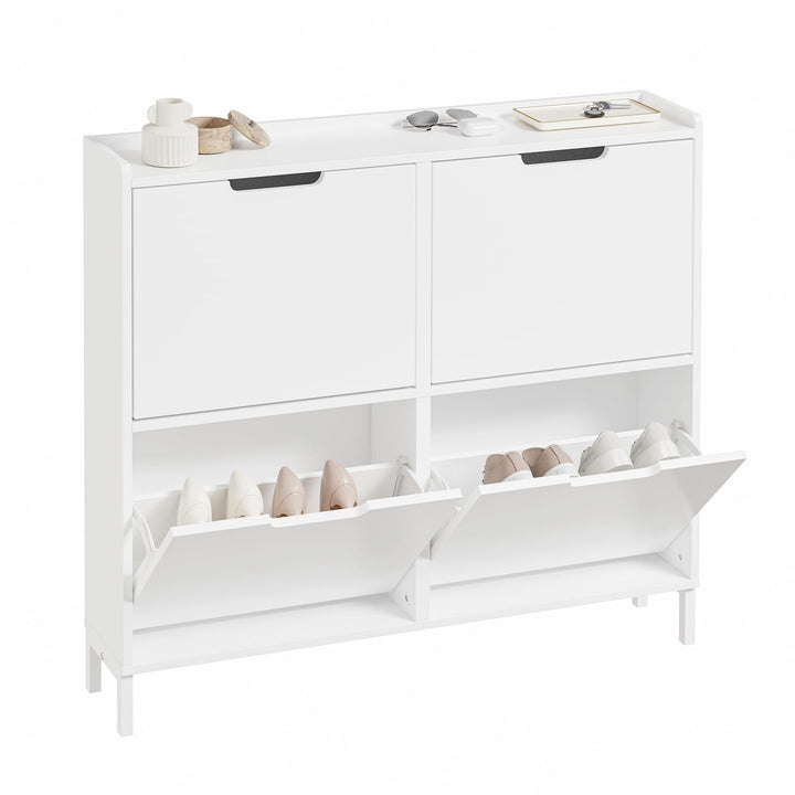 SoBuy Schuhschrank schmal mit 4 Klappen platzsparender Schuhkipper Hoch Kommode mit 4 Ablagen Schuhr