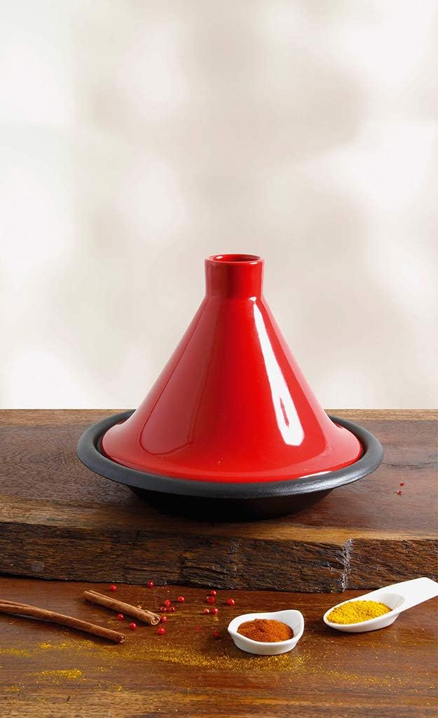Tradifonte 509833 Tajine, Stahlguss, Deckel Steingut, Rot - 31 cm