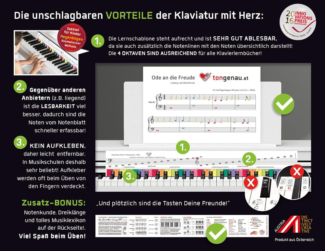 TonGenau® Regenbogen Klaviatur für Kinder - Klavier lernen leicht gemacht - von KlavierlehrerInnen e