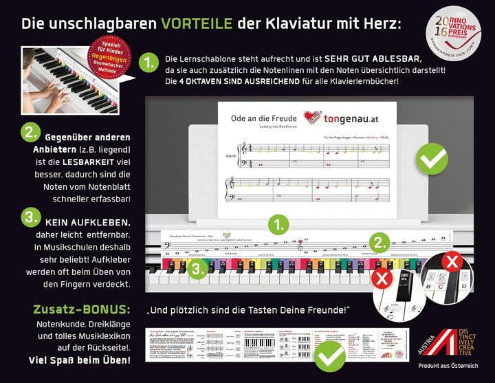 TonGenau® Regenbogen Klaviatur für Kinder - Klavier lernen leicht gemacht - von KlavierlehrerInnen e