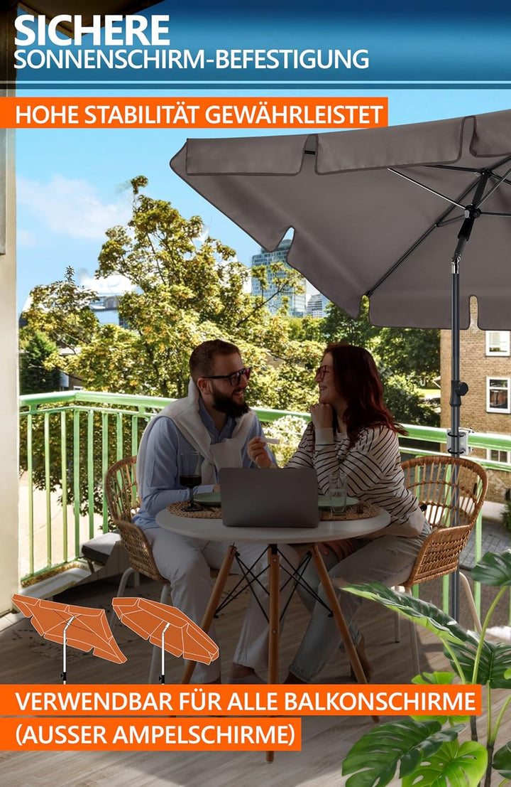 4smile Sonnenschirm Balkon SunnyShade - Sonnenschutz Balkon 3-in-1 SET, Sonnenschirm rechteckig 200