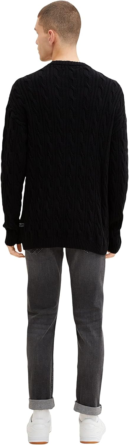 TOM TAILOR Denim Herren Pullover mit Zopfmuster M 29999 - Black, M 29999 - Black