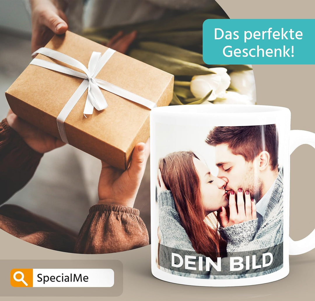Fototasse mit Herzhenkel personalisiert mit eigenem Bild und Text Fotogeschenk Liebe Valentinstag We