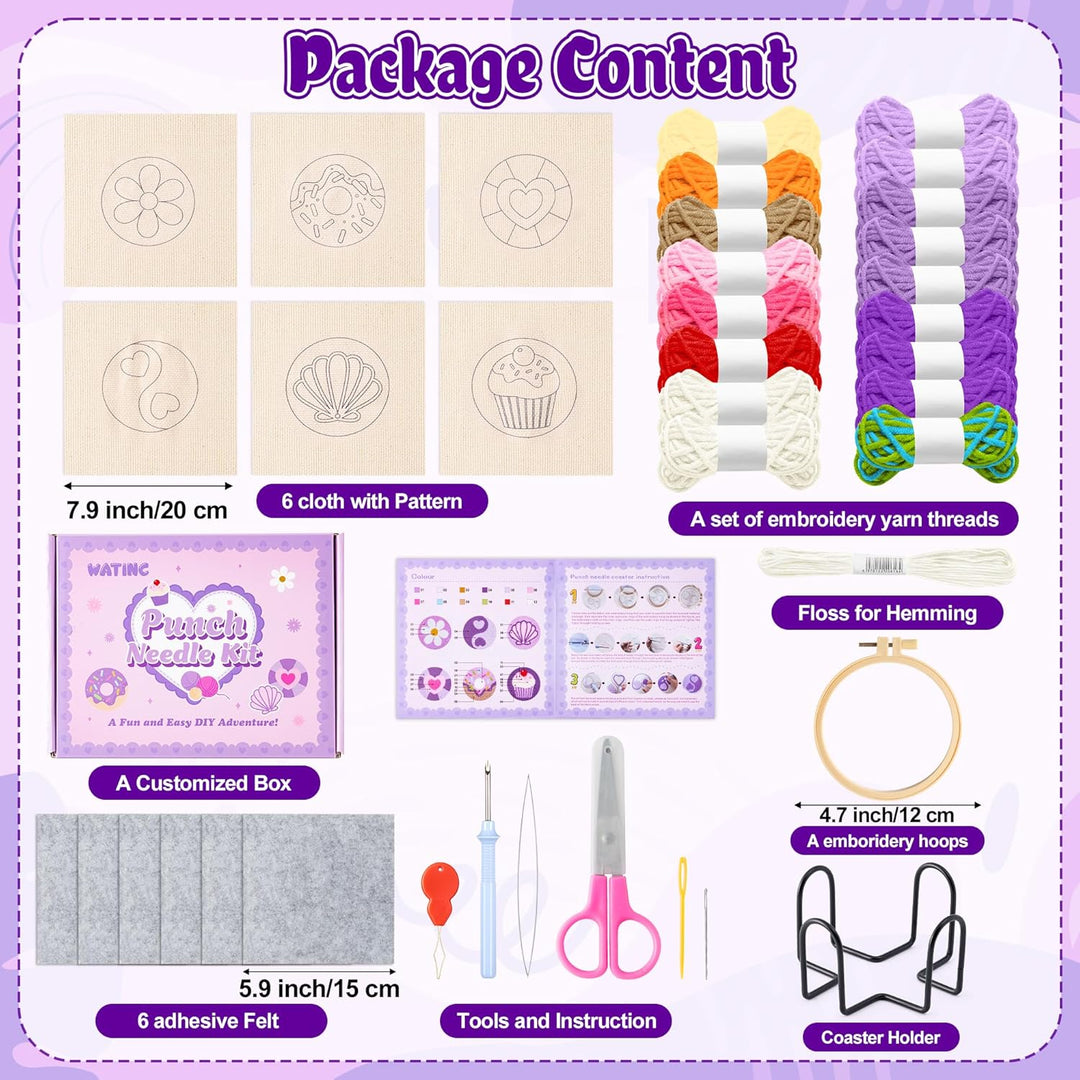 WATINC Punch Needle Untersetzer Kit DIY Handwerk Poke und Stick Stickerei Kit Coasters Mit Farbe Box