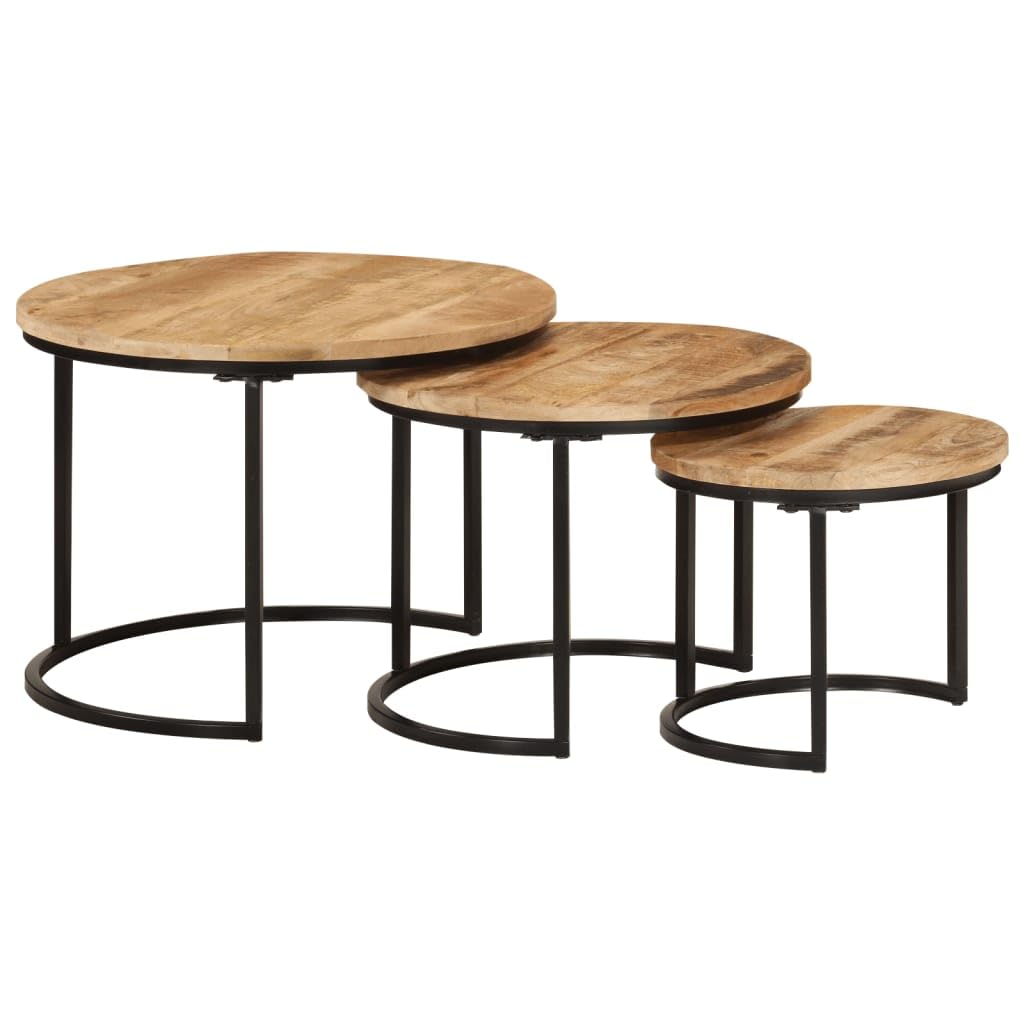 vidaXL Satztisch 3-TLG., Couchtisch Holz-Tischplatte Eisenbein, Beistelltisch für Wohnzimmer, Wohnzi