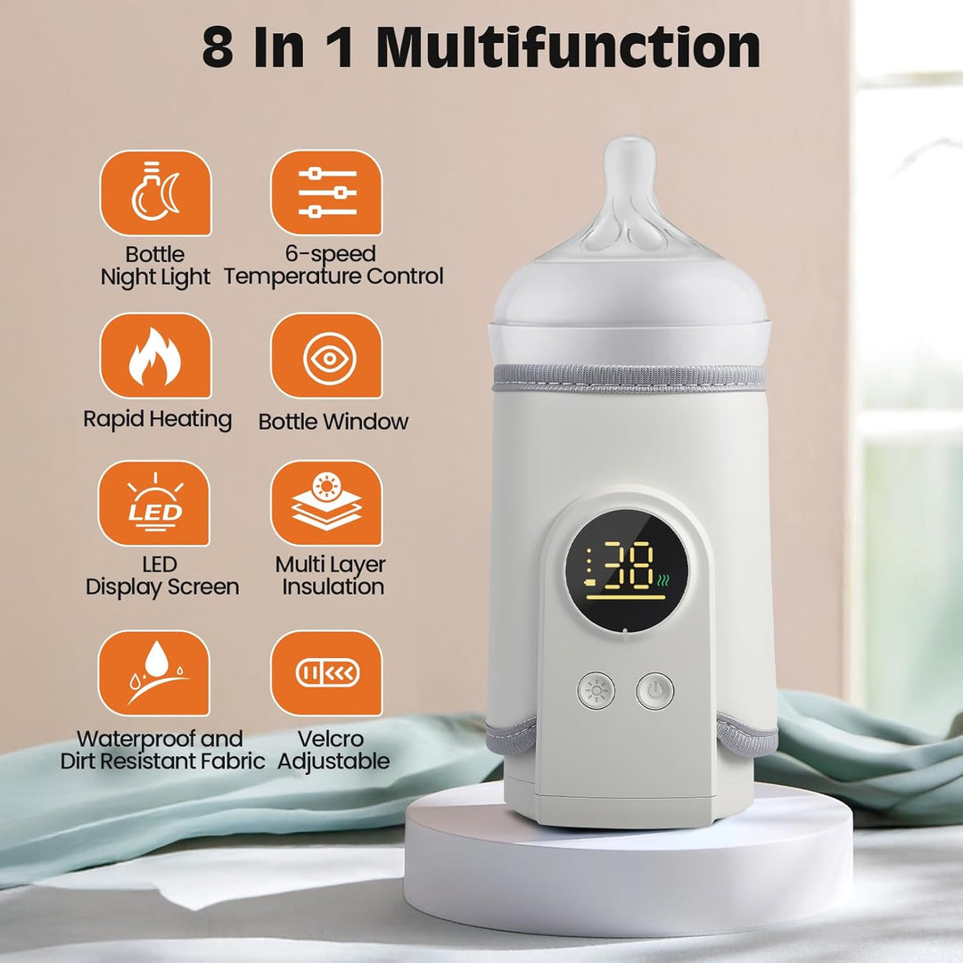 Flaschenwärmer Baby Unterwegs, Babyflaschenwärmer mit LCD Display, Schnelles Aufheizen, 6-Temperatur