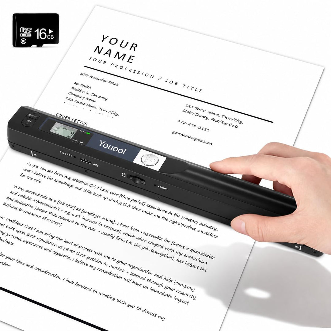 Handscanner Dokumentenscanner, A4 900 DPI Hohe Auflösung Farbfoto Portable Scanner, JPG/PDF Format U