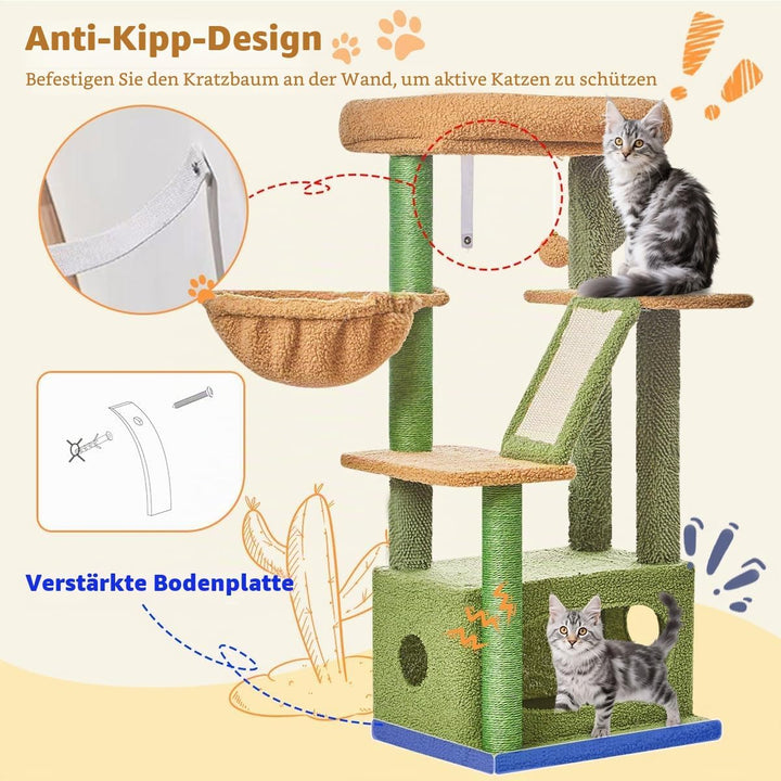 Taoqimiao Kratzbaum Klein, 98cm katzenbaum Stabil KatzenKratzbaum Cat Tree mit Katzenhaus, Korb, 4 K