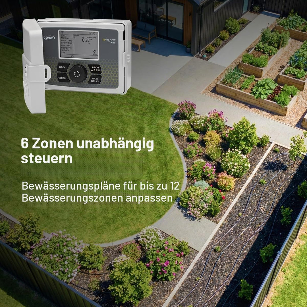 Orbit 57946 B-hyve Smart 6-Zonen-Sprinkler-Controller für drinnen und draussen, kompatibel mit Alexa