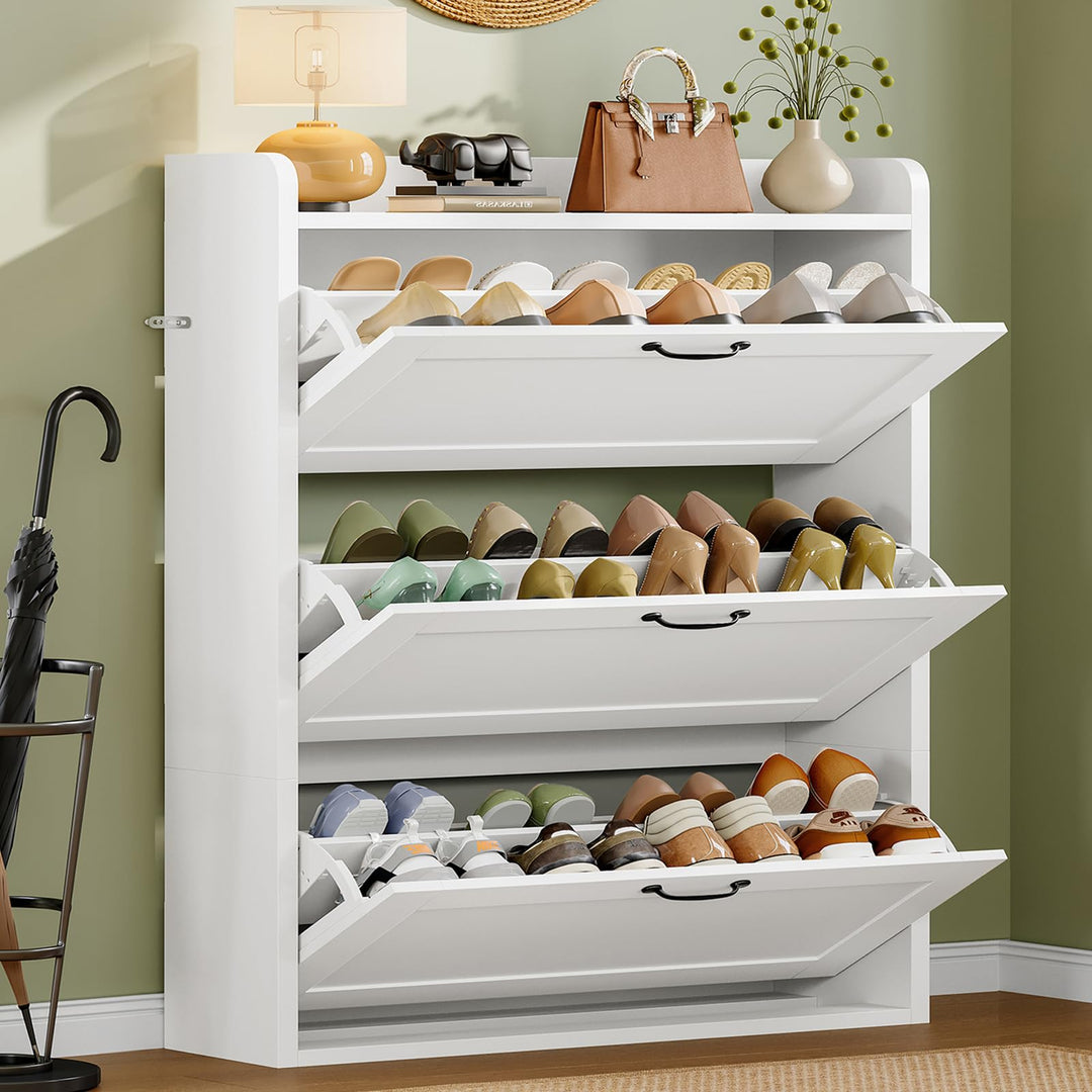 TEENFON Schuhschrank Schmal-80 cm breiter Schuhkipper mit 3 Klappen,verstellbare Böden,platzsparende