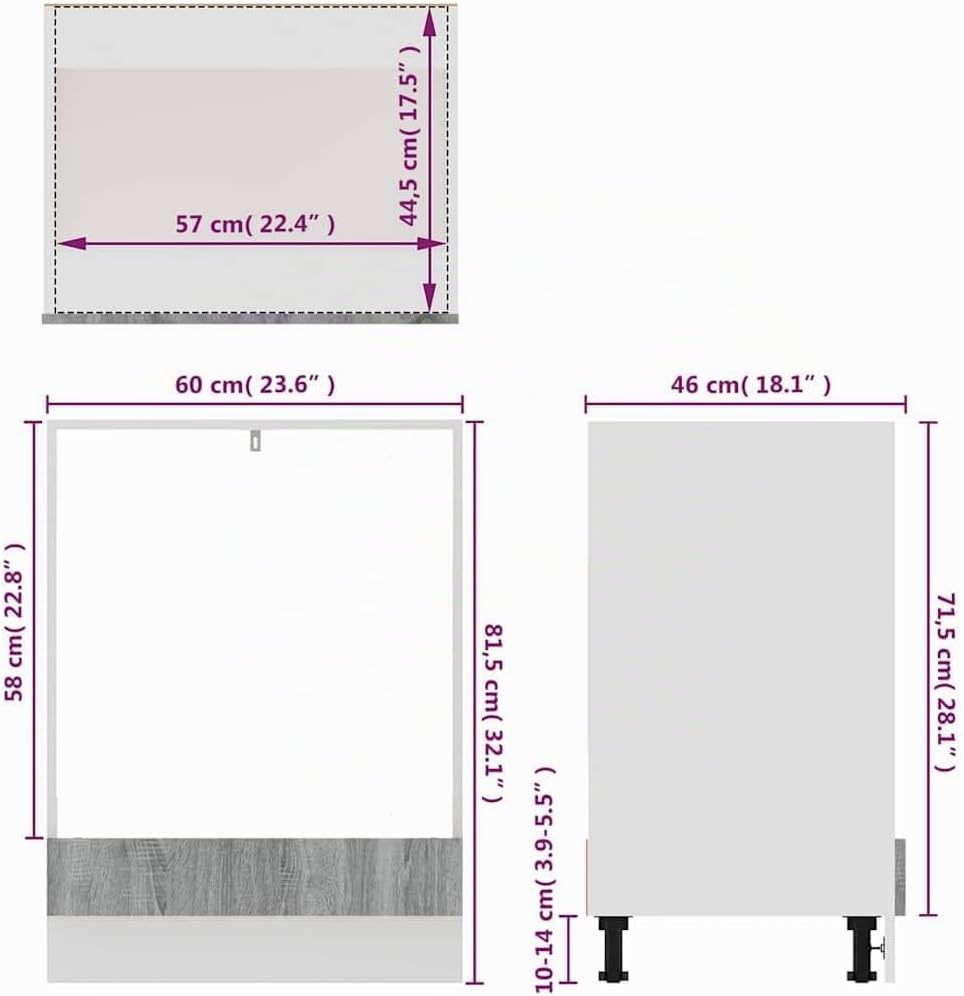 vidaXL Herdumbauschrank Lyon Grau Sonoma 60x46x81,5 cm Holzwerkstoff, Küchenschrank, Gastronomieschr